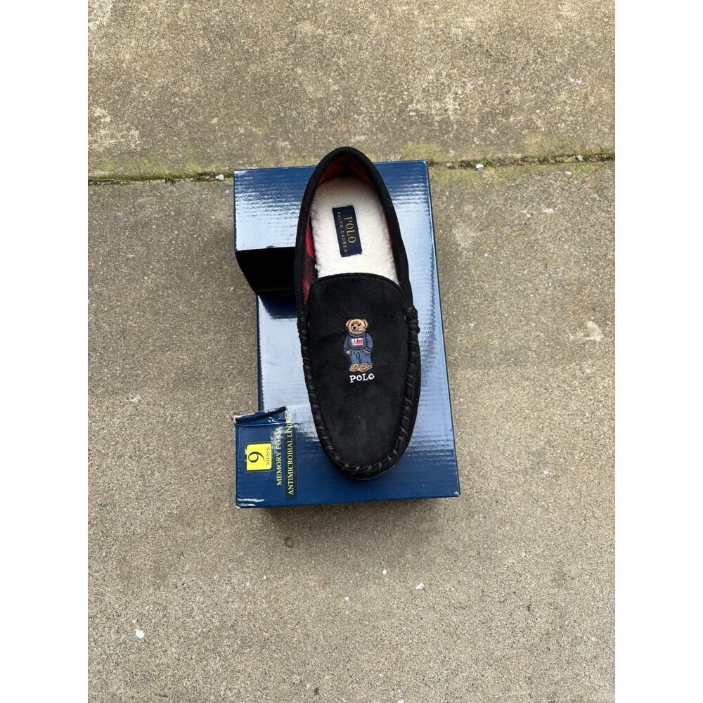 Polo Ralph Lauren Memory Foam Polo Bear Slippers Men's Size 9 Black